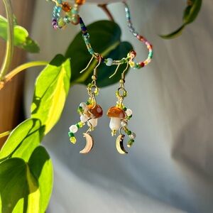 handmade mushroom dangle earrings